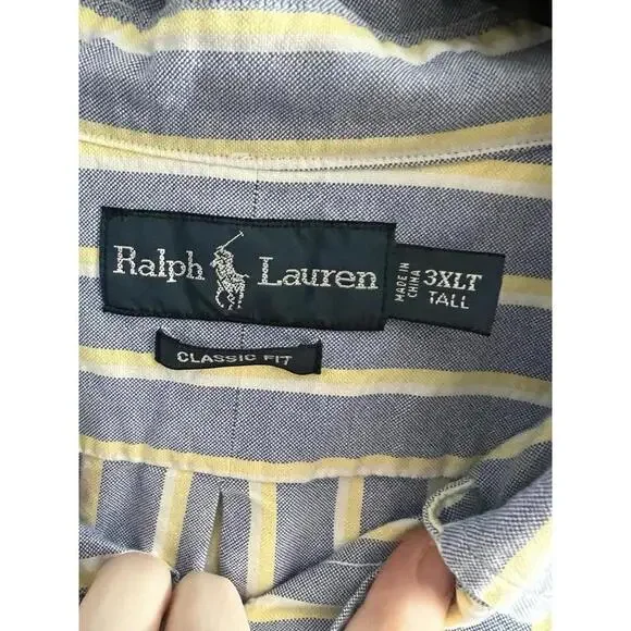 Ralph Lauren Shirt Men’s 3XLT Tall Blue Yellow Stripe Short Sleeve Classic Fit - Picture 4 of 7